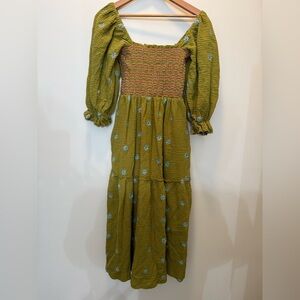 Amazon Floral Embroidered‎ Balloon Sleeve Maxi Dress in Green - M